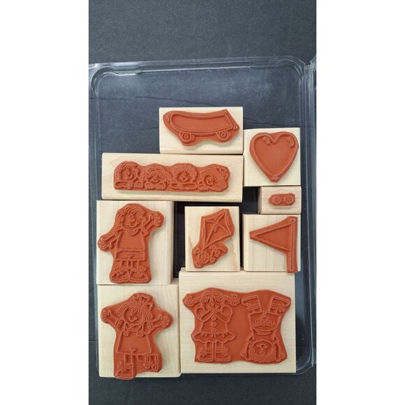 Stampin Up Kids At Play Rubber Stamp Set of 9 Heart Kite Original Case Included - Picture 2 of 4